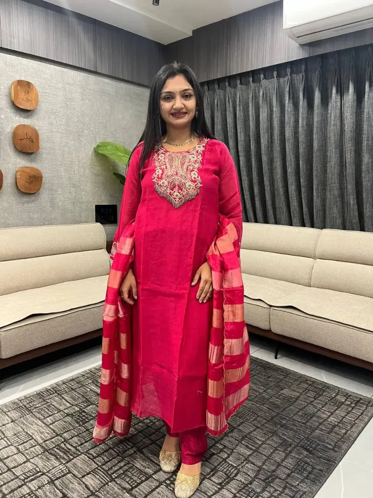 Rose Radiance Mull Chanderi Kurta Set