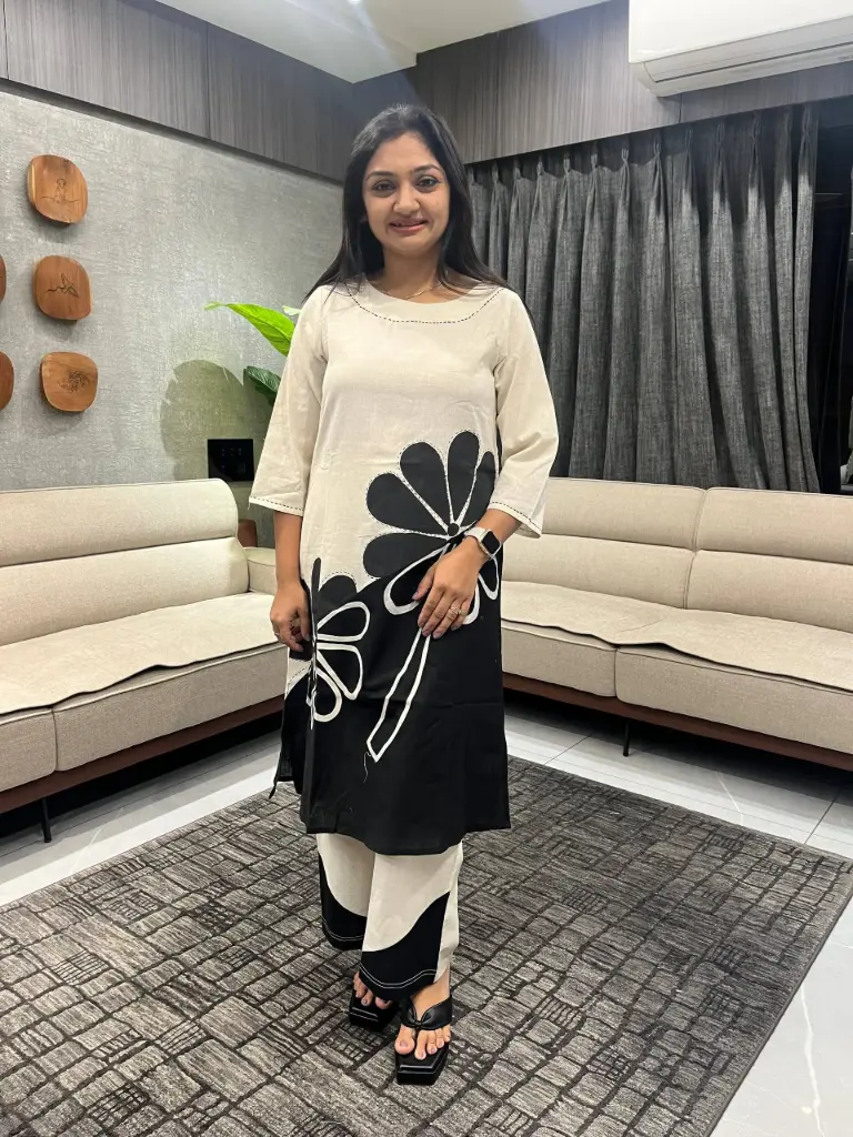 Hand Painted Cotton Kurta Pant Set