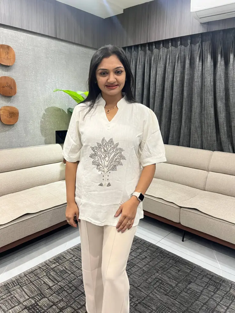 White Embroidered Linen Top