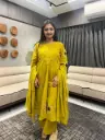 Mustard Yellow Cotton Embroidered Kurta Set
