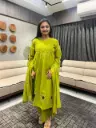 Lime Green Pure Cotton Embroidered Kurta Set