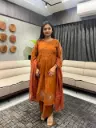 Rust Orange Pure Cotton Embroidered Kurta Set