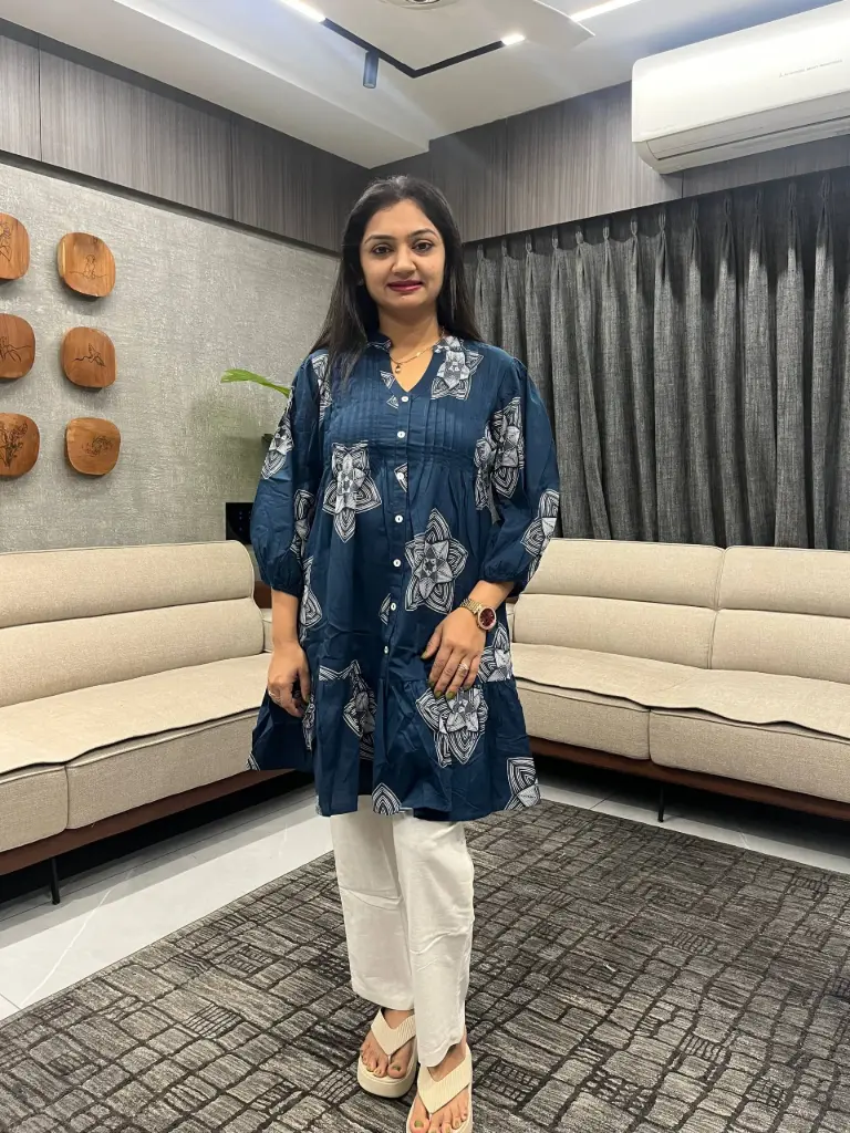 Indigo Floral Print Cotton Tunic