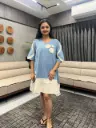 Sky Blue Crochet Patch Cotton Tunic