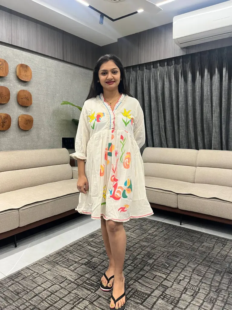 Ivory Bloom Printed Cotton Tunic