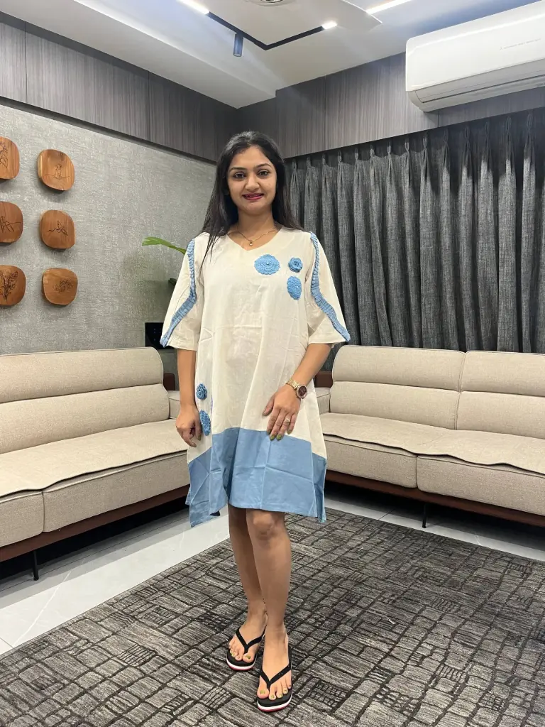 Ivory Blue Crochet Cotton Tunic
