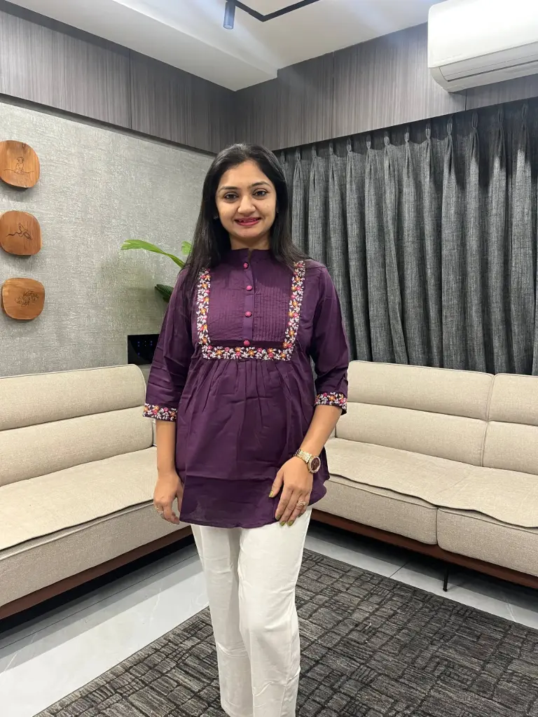 Plum Embroidered Cotton Top