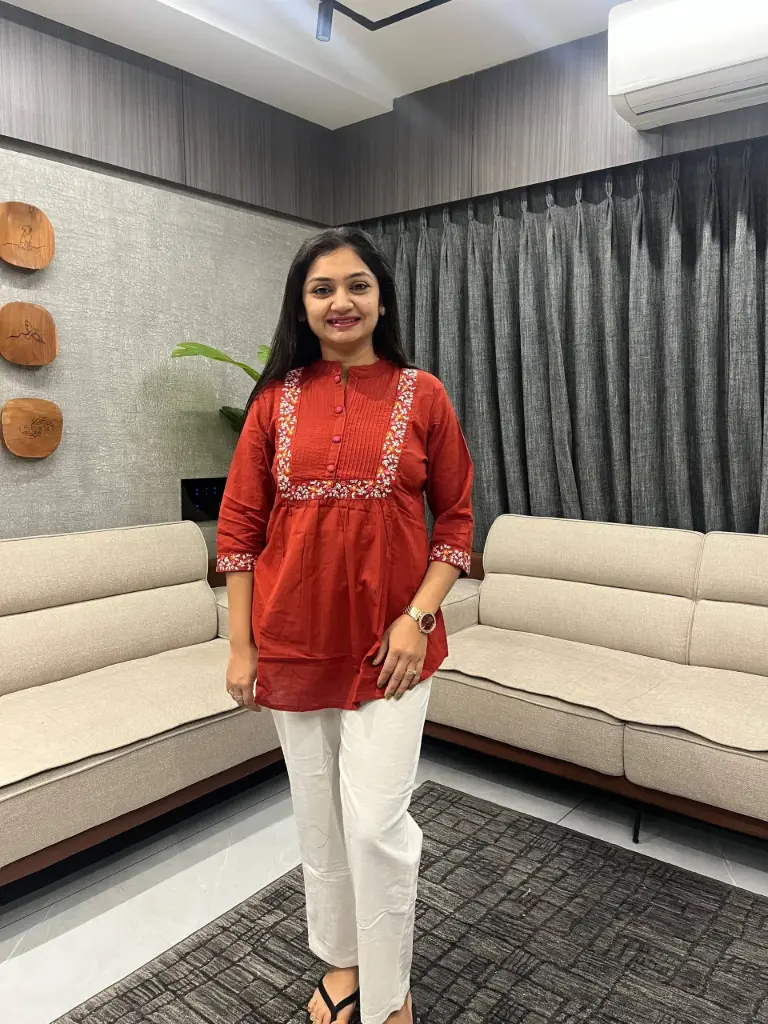 Rust Red Embroidered Flex Cotton Top