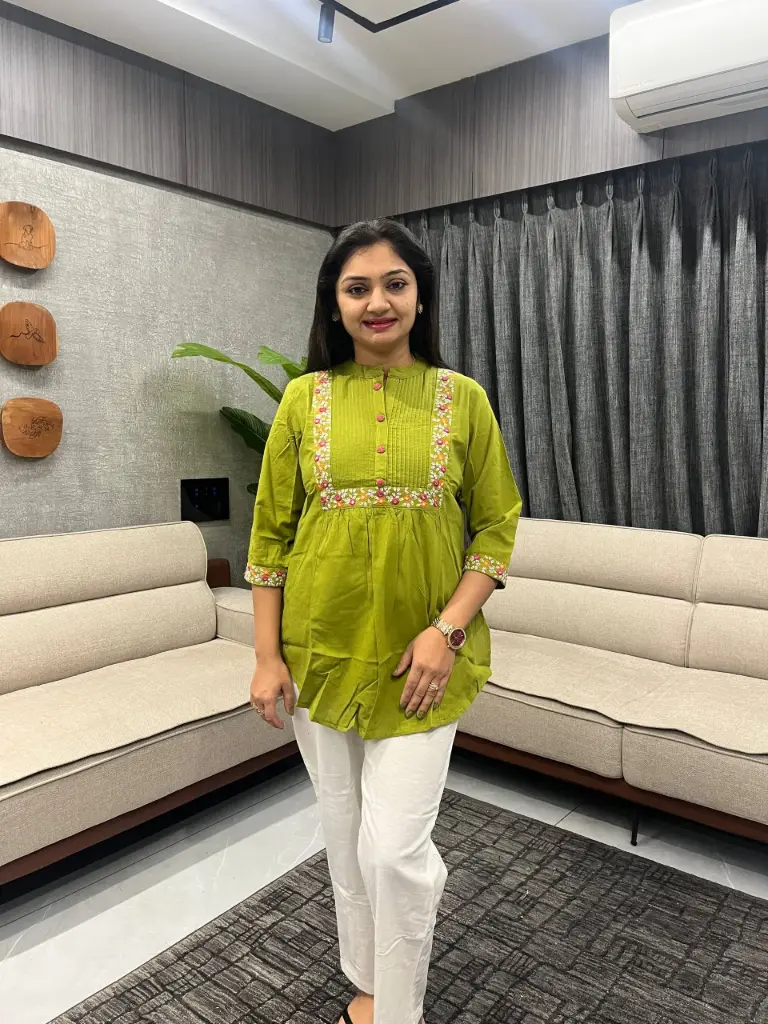Lime Green Embroidered Flex Cotton Top