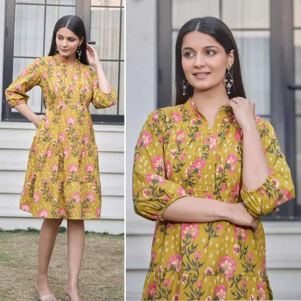 Mustard Blossom Printed Cotton Tunic