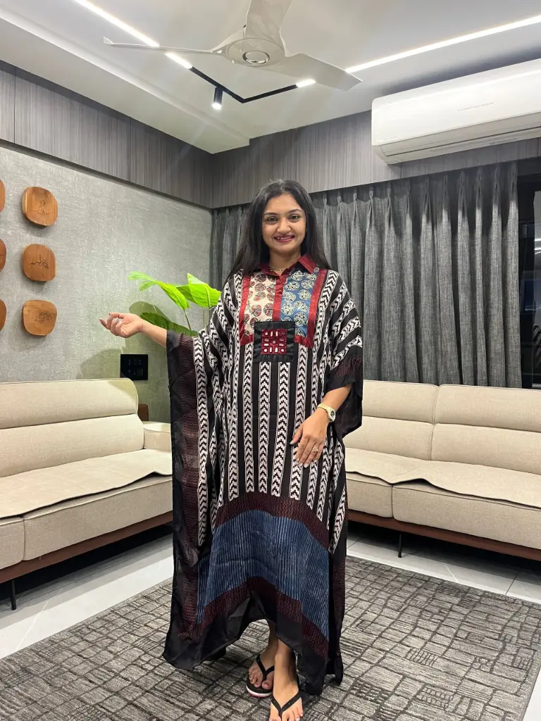 Regal Lines Mirror Work Modal Silk Kaftan