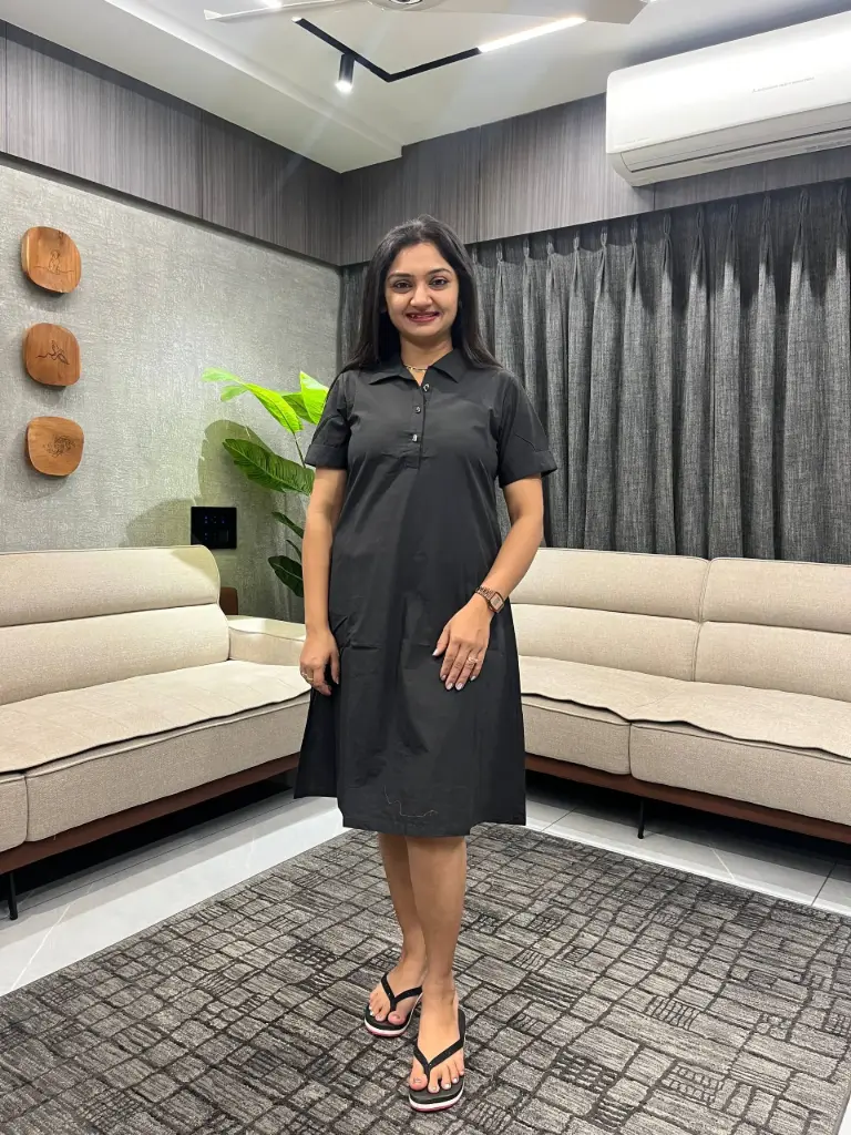 Classic Noir Cotton Shirt Dress