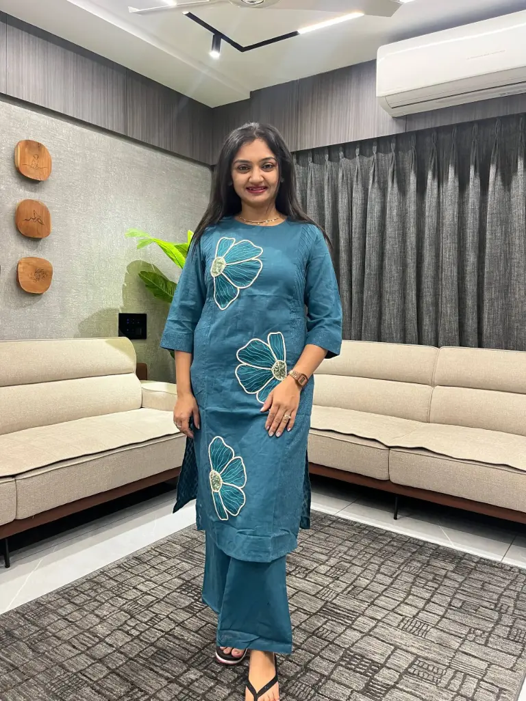 Teal Bloom Cotton Kurta Set