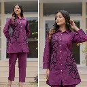 Purple Martin Cotton Embroidery Half Flower Co Ord Set
