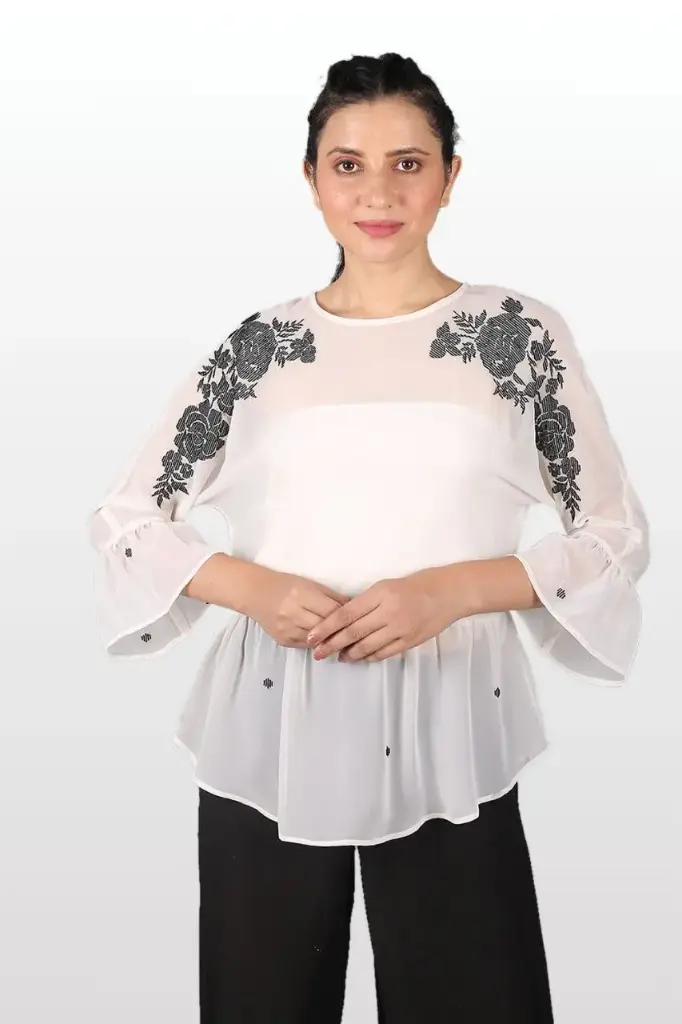 Ivory Bloom Chiffon Top