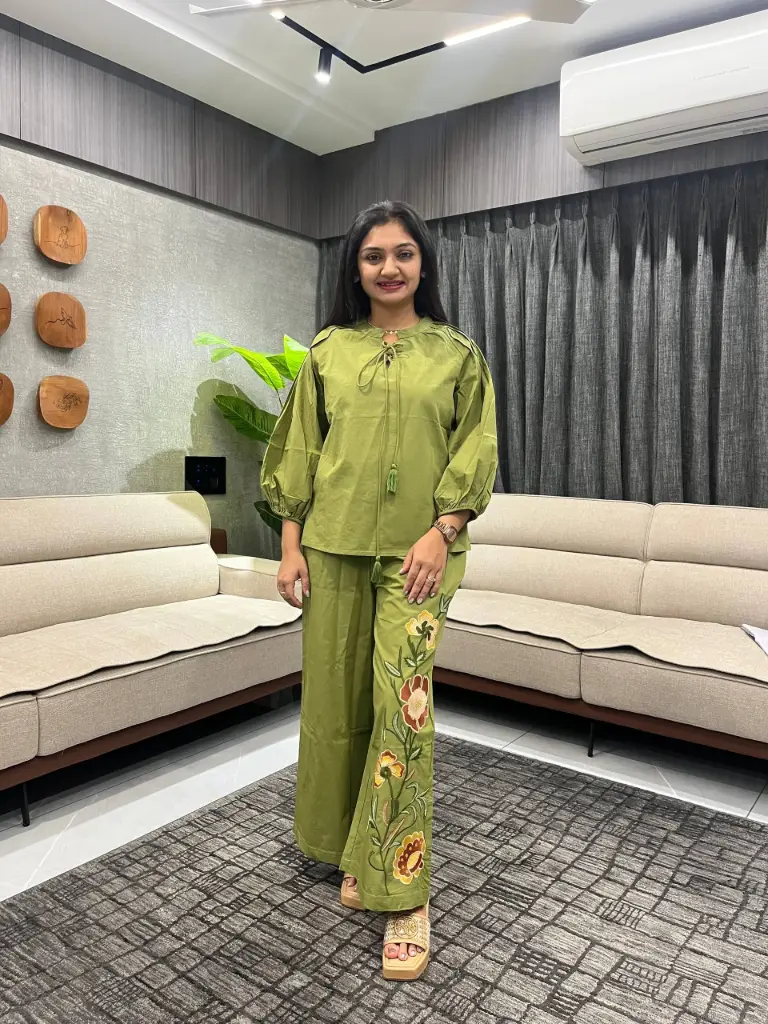 Olive Bloom Cotton Co-ord Set