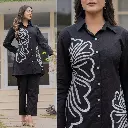 Black Bird Cotton Embroidery Half Flower Co Ord Set