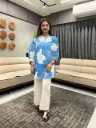 Sky Blue Floral Print Cotton Tunic