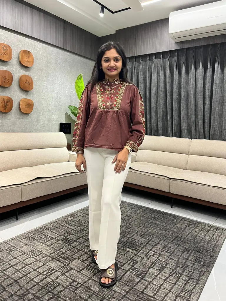 Royal Ember Embroidered Cotton Top