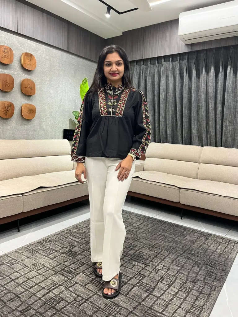 Midnight Bloom Embroidered Cotton Top