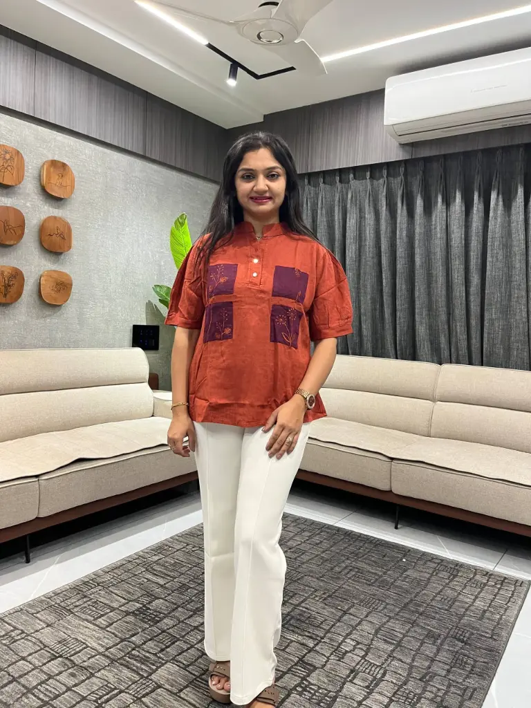 Rust Bloom Linen Top