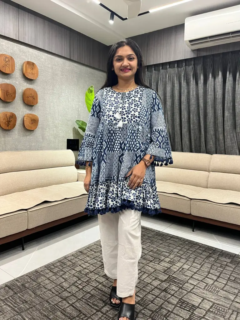 Indigo Ajrakh Print Pure Cotton Tunic