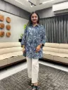 Indigo Leaf Line Print Pure Cotton Shirt Tunic