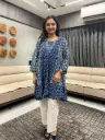 Indigo Ajrakh Print Pure Cotton Tunic with Handwork