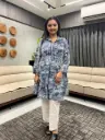 Indigo Ajrakh Print Pure Cotton Shirt Collar Tunic
