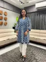 Indigo Ajrakh Print Pure Cotton Tunic with Handwork