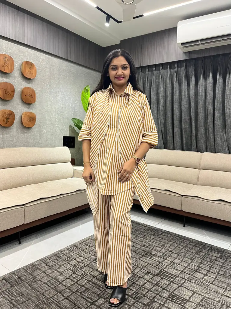 Mustard Stripe Mull Cotton Co-ord Set