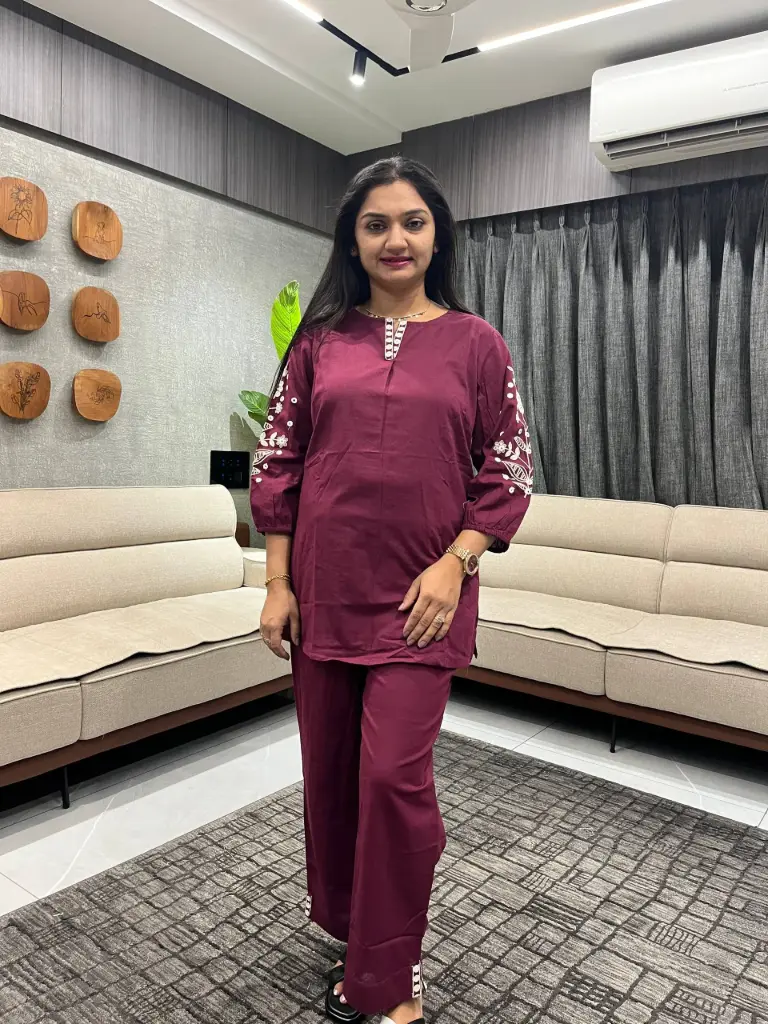 Wine Elegance Cotton Co-ord Set