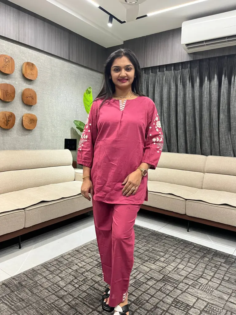 Rose Pink Elegance Cotton Co-ord Set