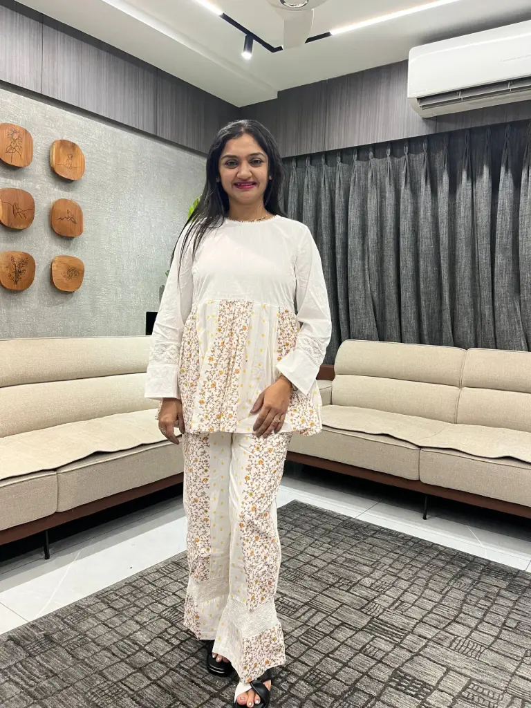 Ivory Floral Pure Mull Cotton Co-ord Set