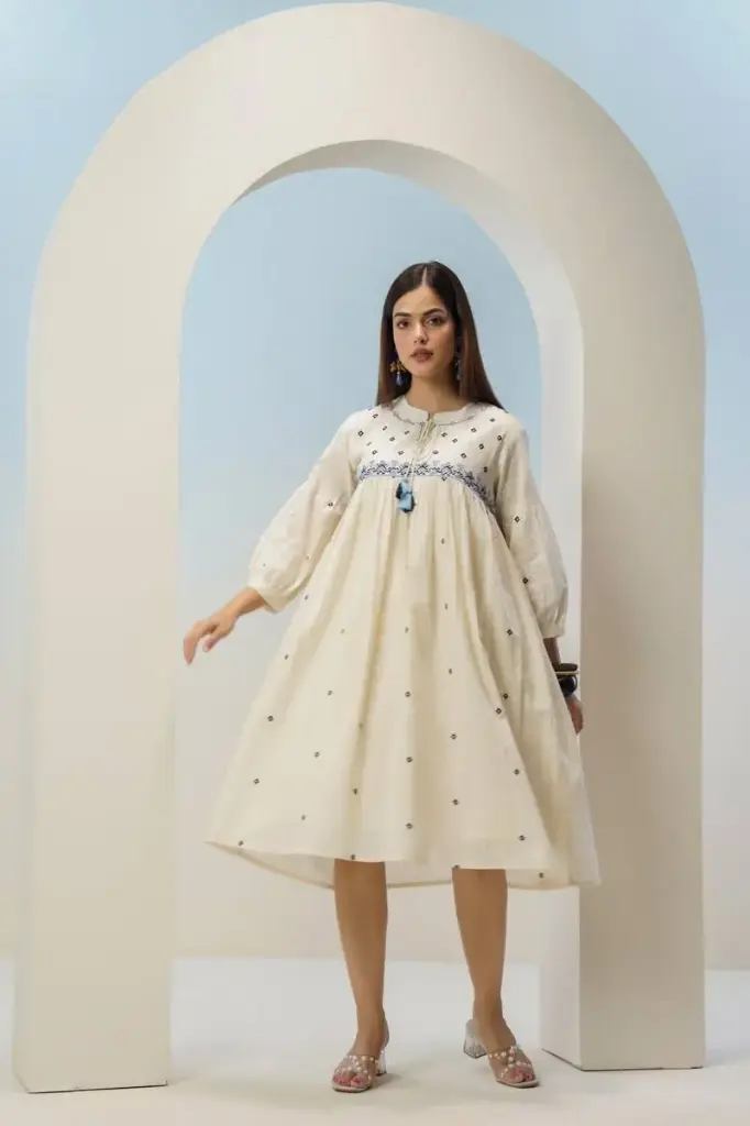 Ivory Breeze Mull Dobby Dress