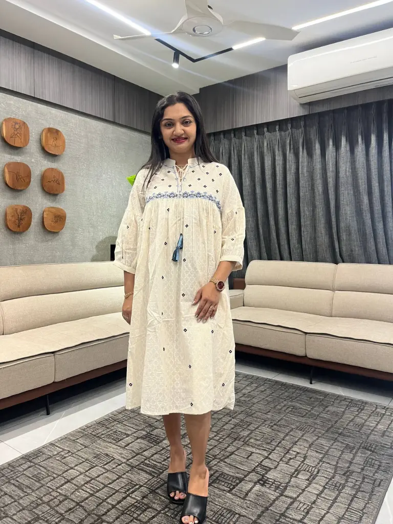 Ivory Breeze Mull Dobby Dress