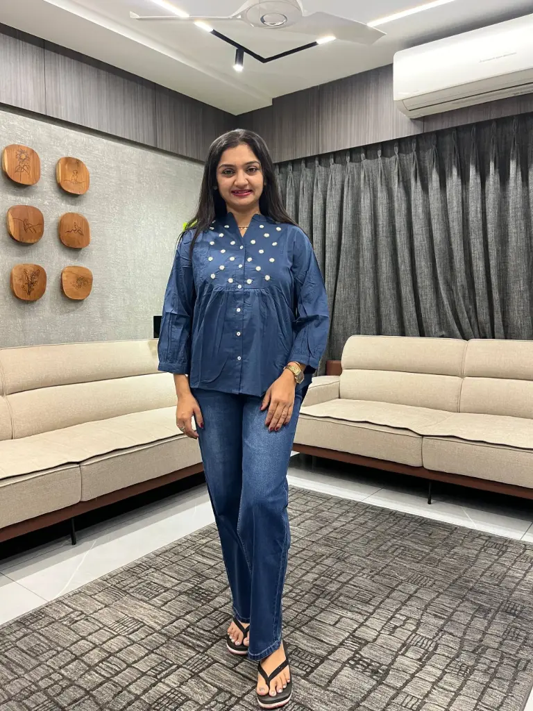 Navy Bloom Cotton Top