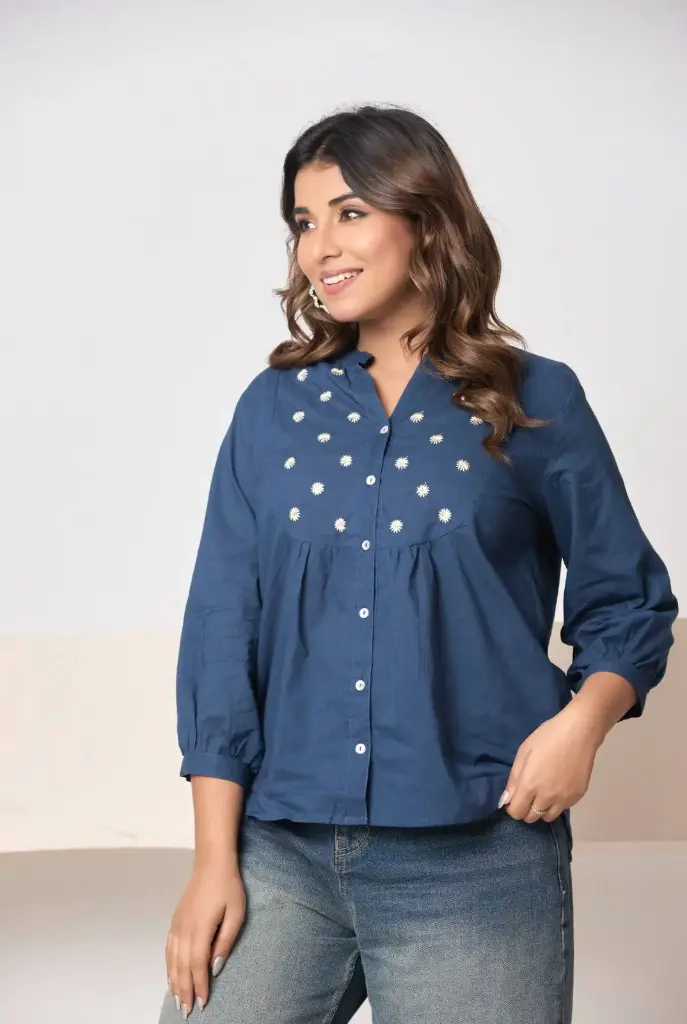 Navy Bloom Cotton Top
