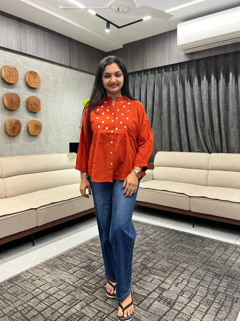Rust Embroidered Pure Cotton Top