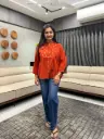 Rust Embroidered Pure Cotton Top