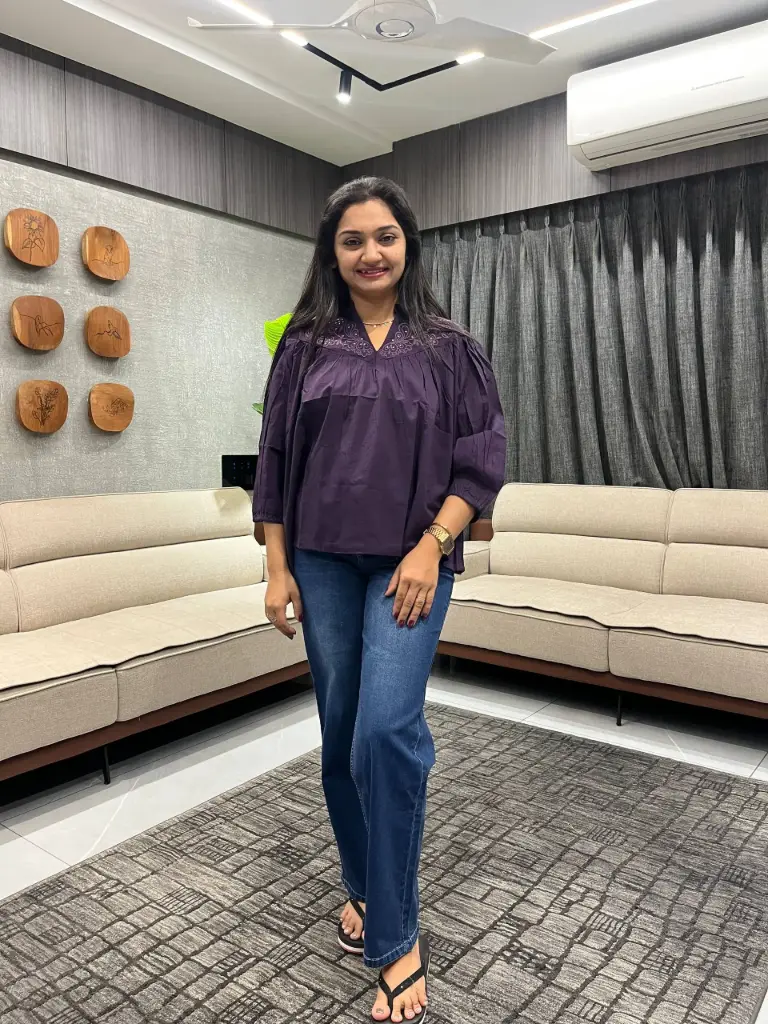 Wine Purple Embroidered Pure Cotton Top