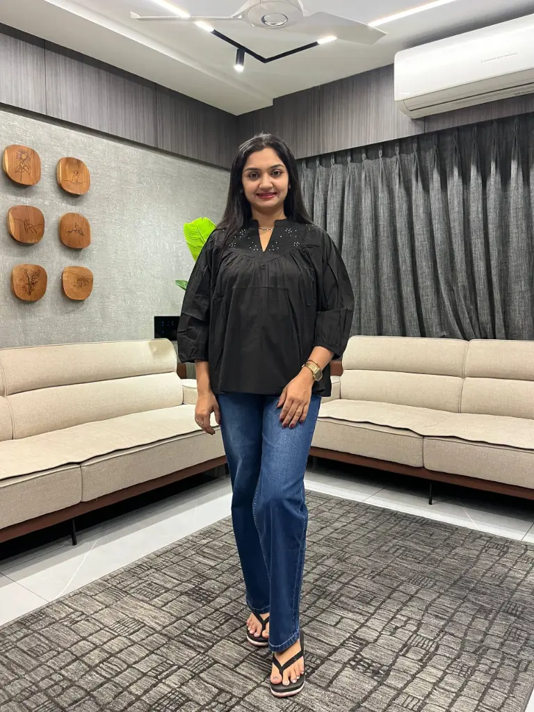 Black Embroidered Pure Cotton Top