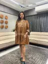 Brown Embroidered Mull Dobby Cotton Tunic