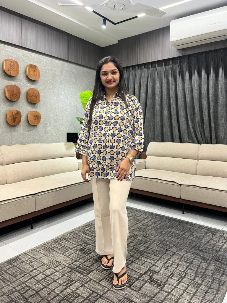 Beige Star Print Modal Silk Shirt