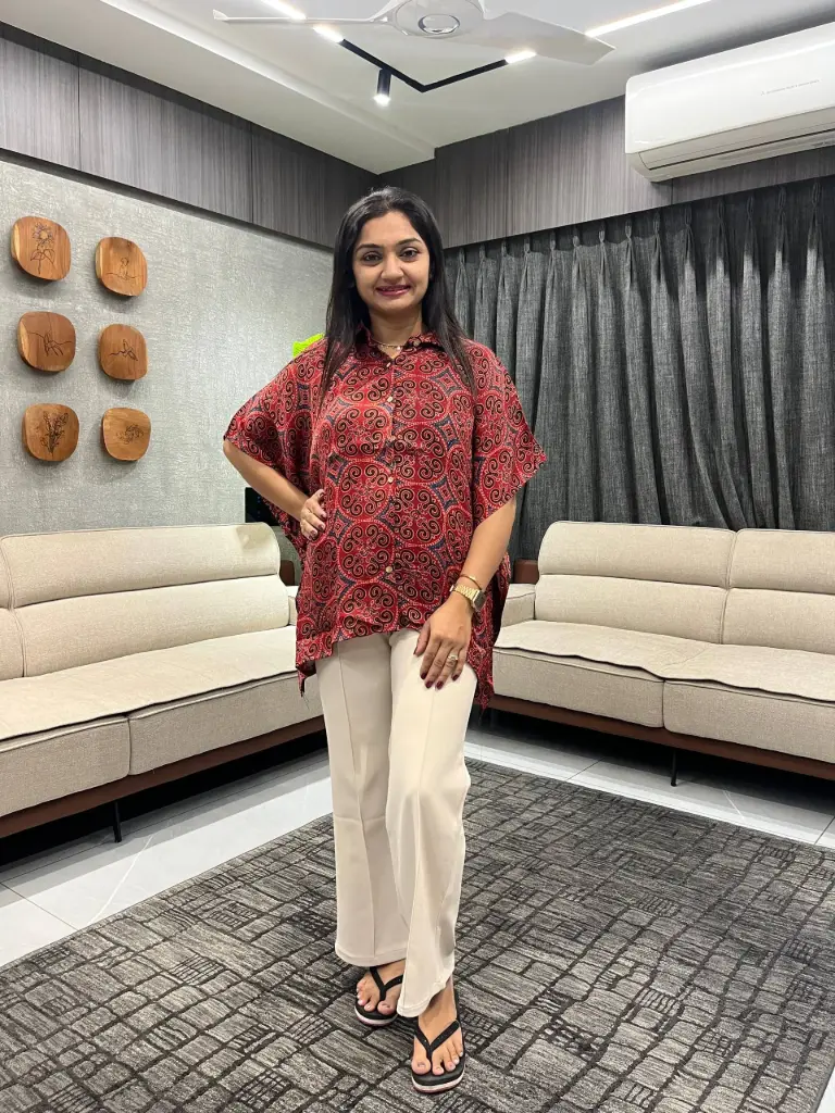 Red & Black Ajrakh Modal Silk Kaftan Shirt