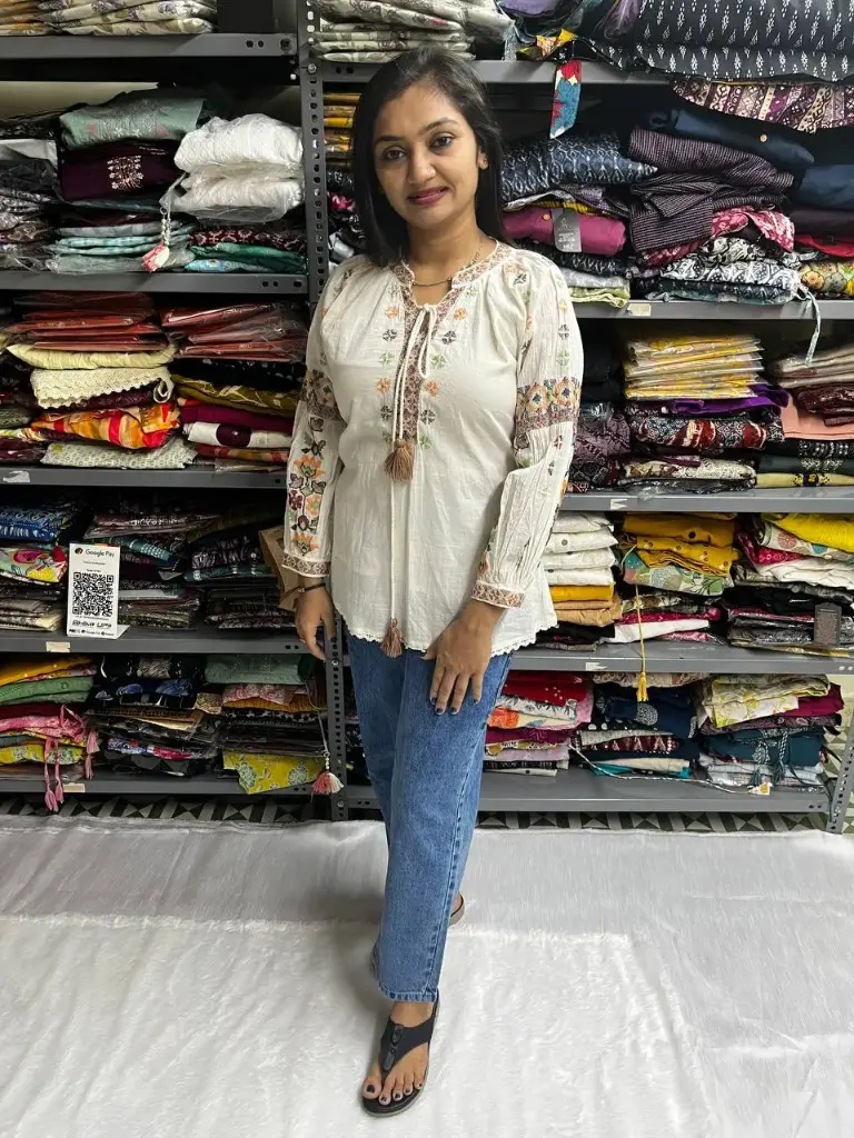  Bohemian White Embroidered Tunic Top