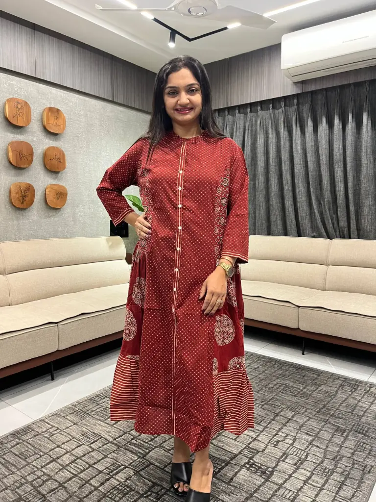 Maroon Designer Cotton One Piece Dress