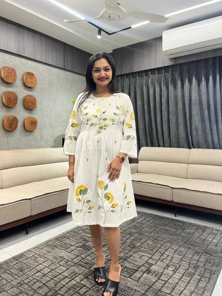 Floral Embroidered Mull Mull Cotton Tunic