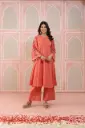 Peach Embroidered Cotton Kurta Palazzo Set