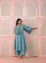 Sky Blue Embroidered Cotton Kurta Palazzo Set